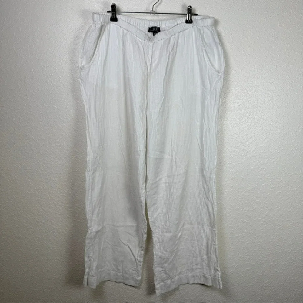 J.Crew Soleil Gauzy Cotton Pants Wide Leg Tie Waist Elastic White Large